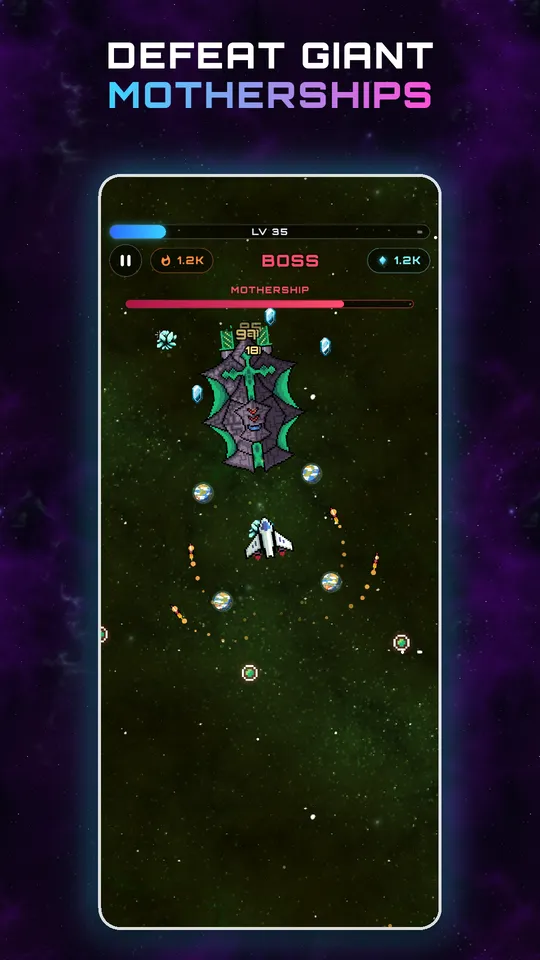 Boss fight against a giant mothership